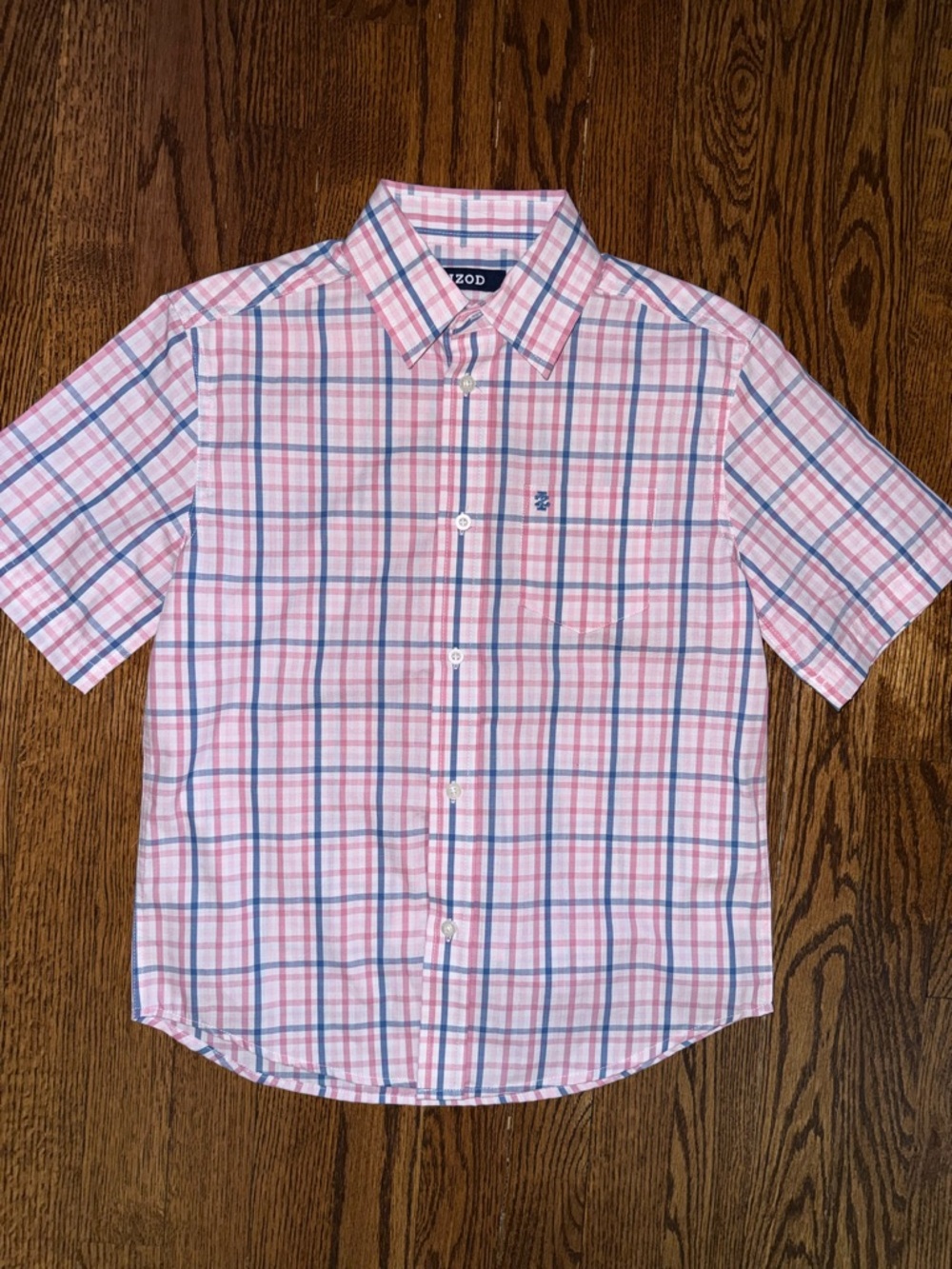 Izod Pink & Blue Plaid Short-Sleeve Button-Down Shirt